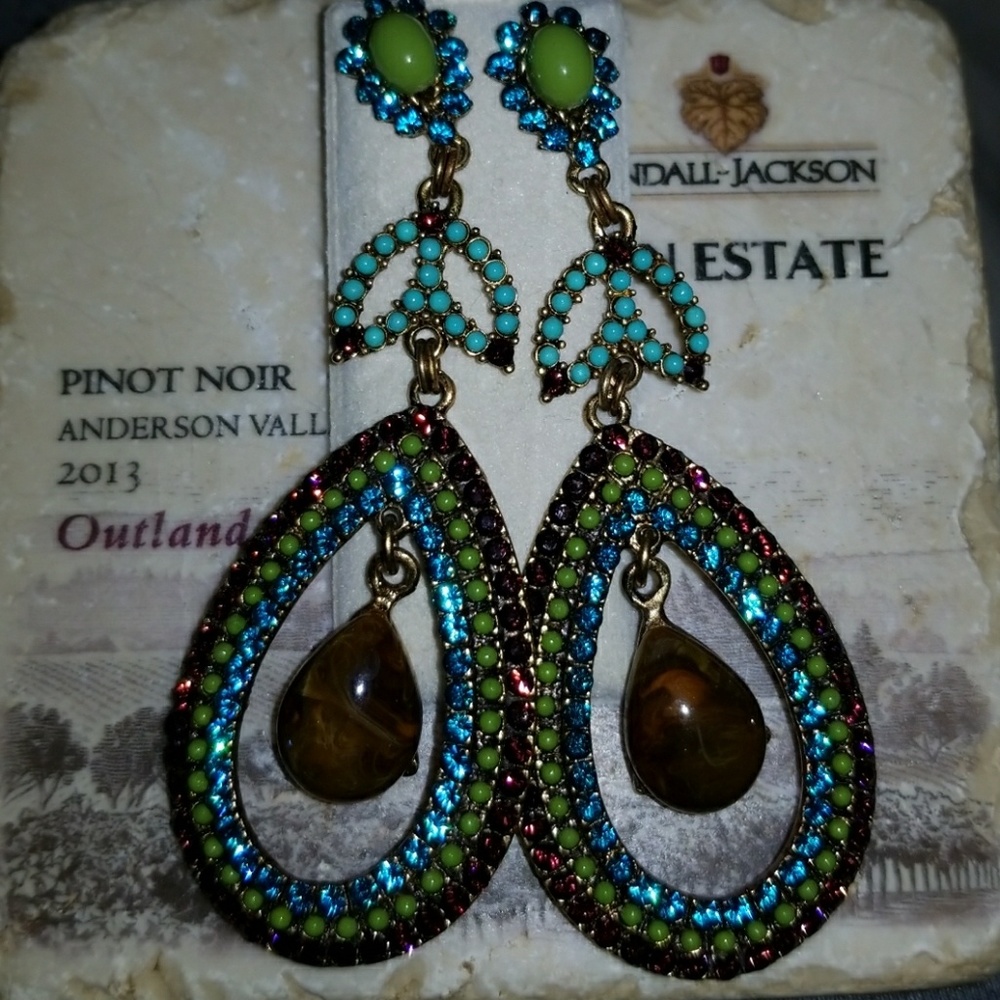 Crystal Stone Dangle Statement Earrings - image 1